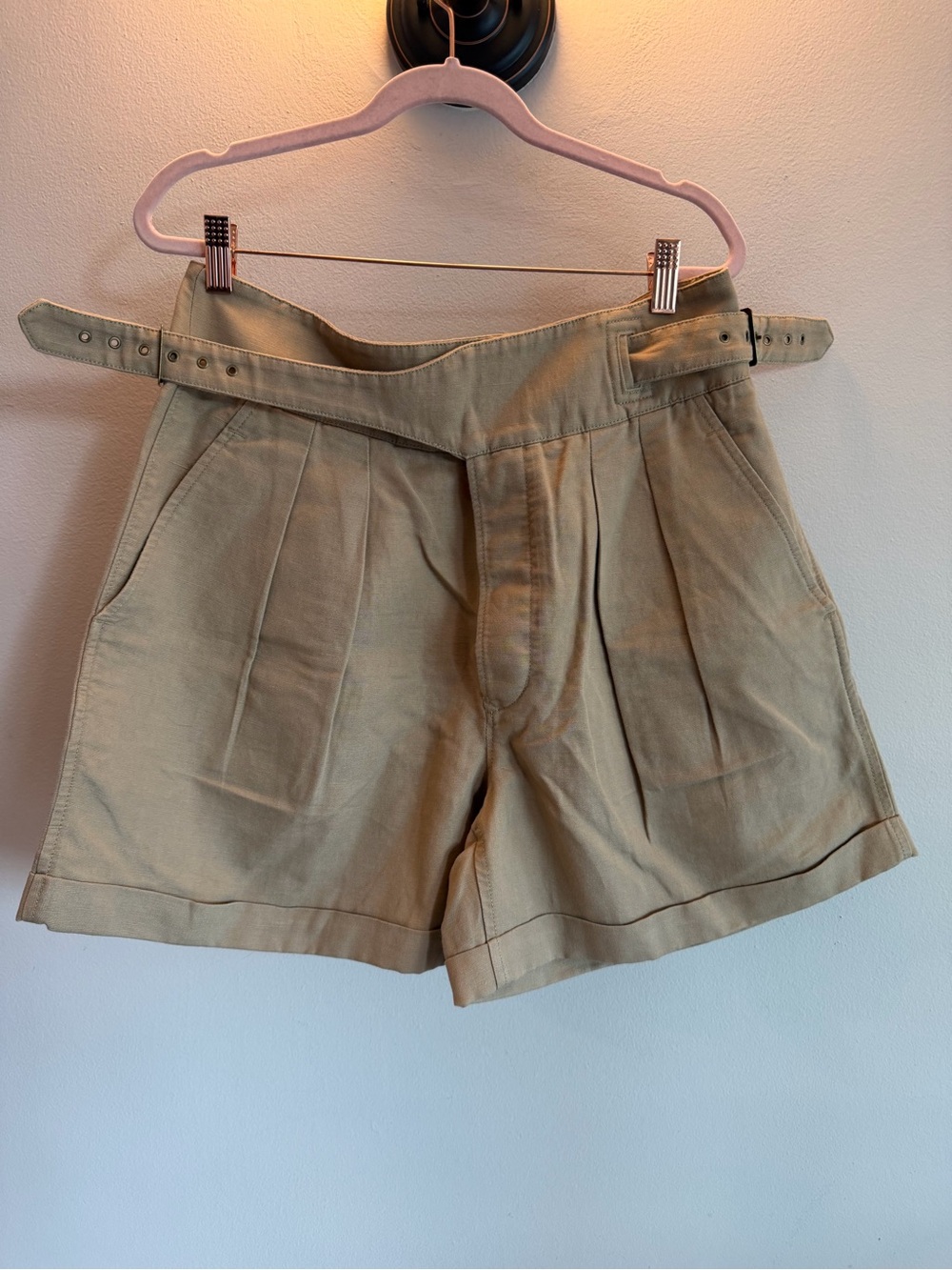 Banana Republic Khaki Gurkha Shorts High Rise Belted Pleated Cuffed Size 12